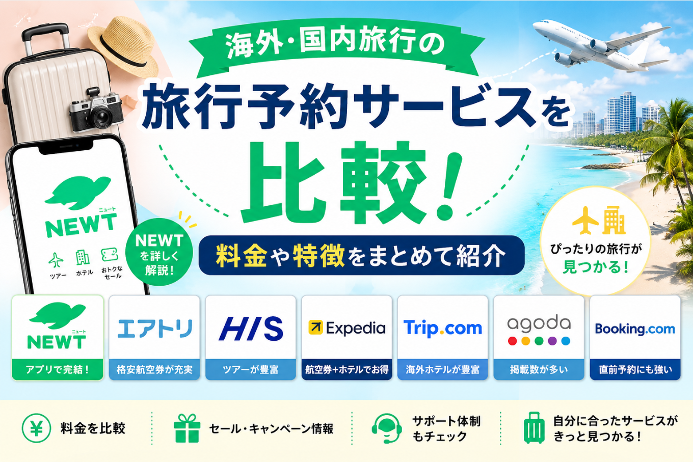 NEWTと旅行予約サービスを比較｜海外・国内旅行の料金や特徴をまとめて紹介